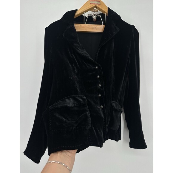 Black Velvet Long Sleeve Button Up Blazer  Jacket Shacket Womens S - Picture 6 of 11